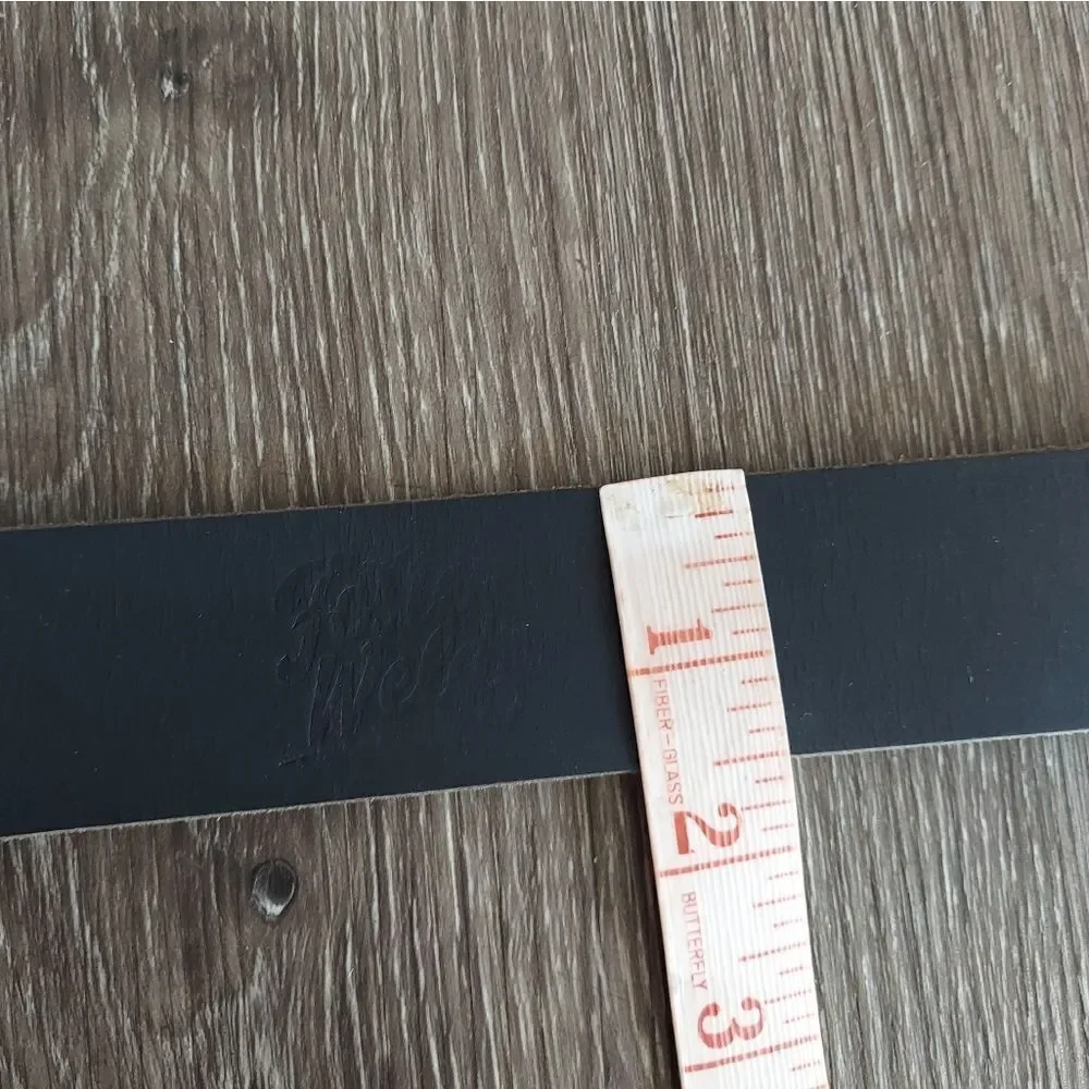 FosterWeld Black Leather Belt With Rectangular Shaped Distressed Buckle XL (36)